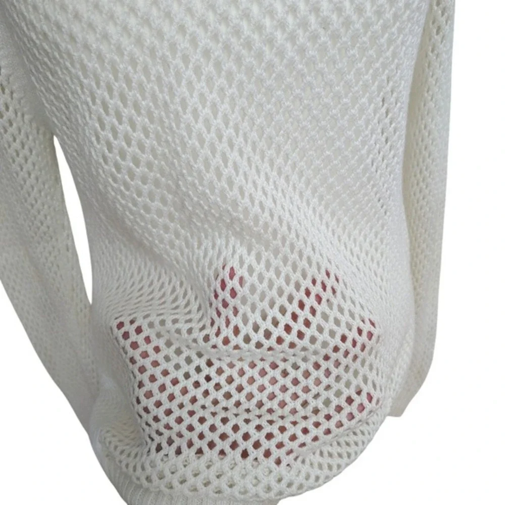 Michael Kors Blouse Womens Size XS Long Sleeve Ivory Knitted Coachella Boho Edgy